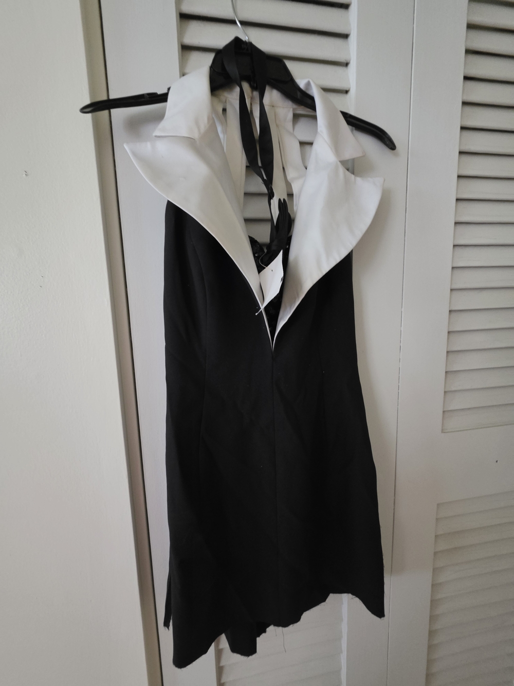 Tuxedo-inspired halter mini dress (great for costume)